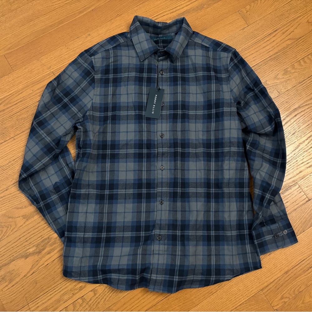 Blue Plaid Button-Up Shirt